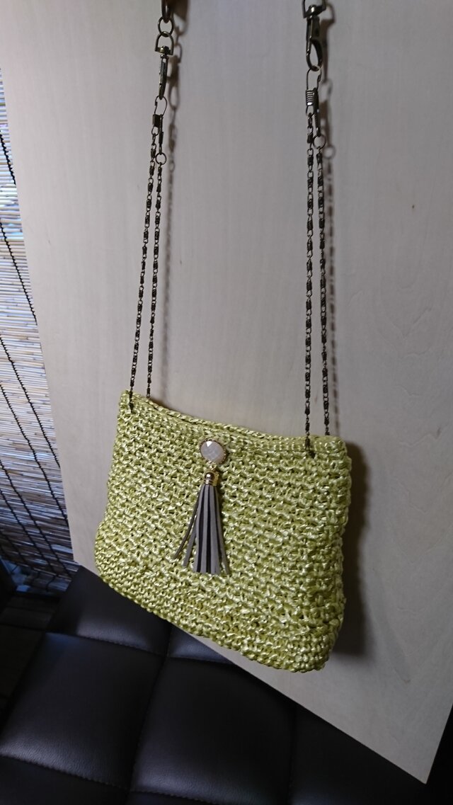 手編み* ミモザ色 バッグ②ーB ポーチ無しタイプ ショルダーバッグ 送料無料 【HANDMADE*HK*】の画像1枚目
