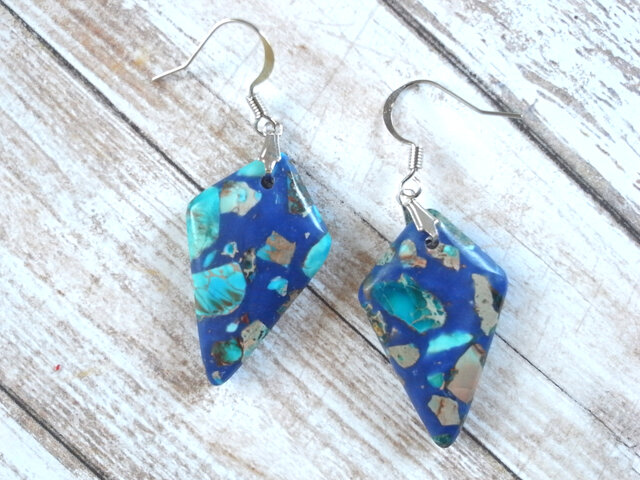 ムーンカービング　シーセディメントジャスパーロングアメリカンピアス　フック交換可 ムーンカービング シーセディメントジャスパーロングアメリカンピアス