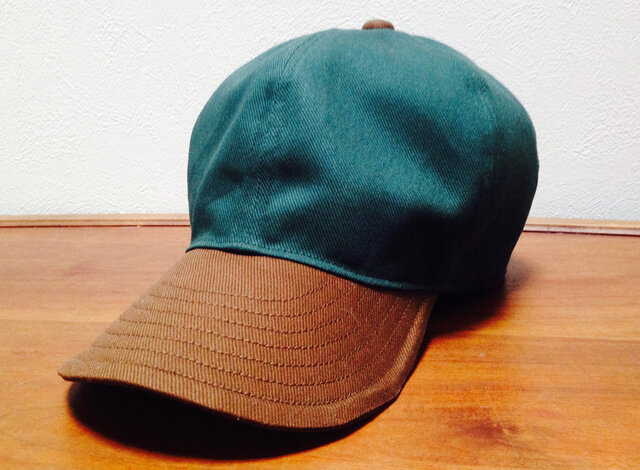 『特別ご注文品』 ツイル織 ツバ長大きめキャップGreen/Brown(65cm)の画像1枚目