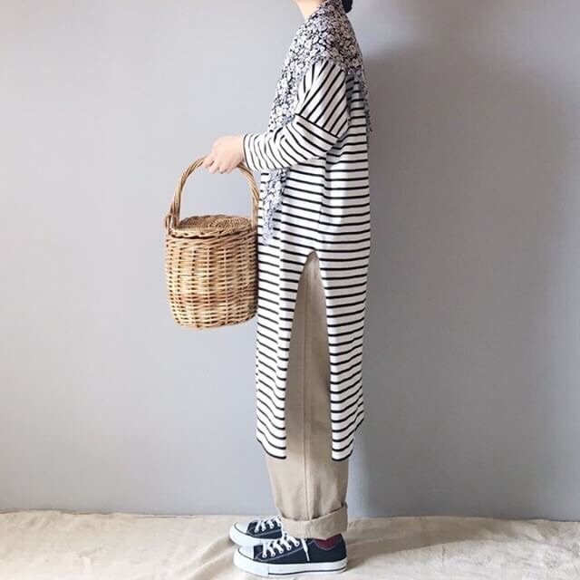 Cotton drop shoulder one piece WHITE×BLACKの画像1枚目