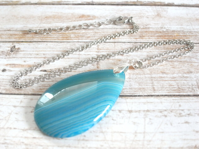 ネックレス ブルーオニキスアゲート ドロップ7 天然石 夏 ナチュラル