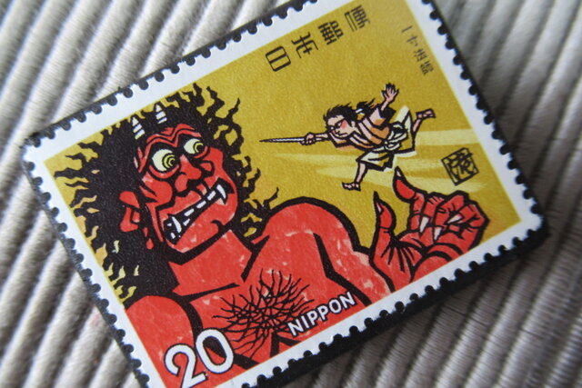 羽子板　一寸法師 日本 童話「一寸法師」切手ブローチ 5218 | iichi 日々の暮らしを