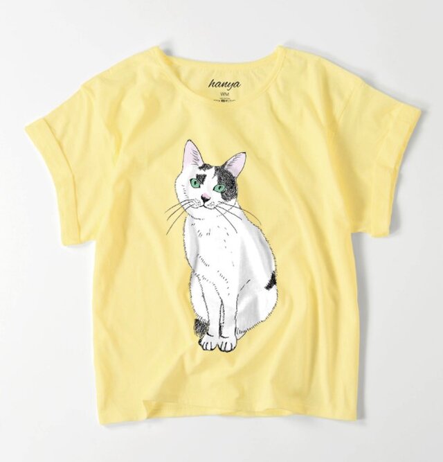 てん おすわり オーバーサイズtシャツ 猫 イラスト ゆったり ゆるかわ 白黒猫 保護猫 レディース Iichi ハンドメイド クラフト作品 手仕事品の通販