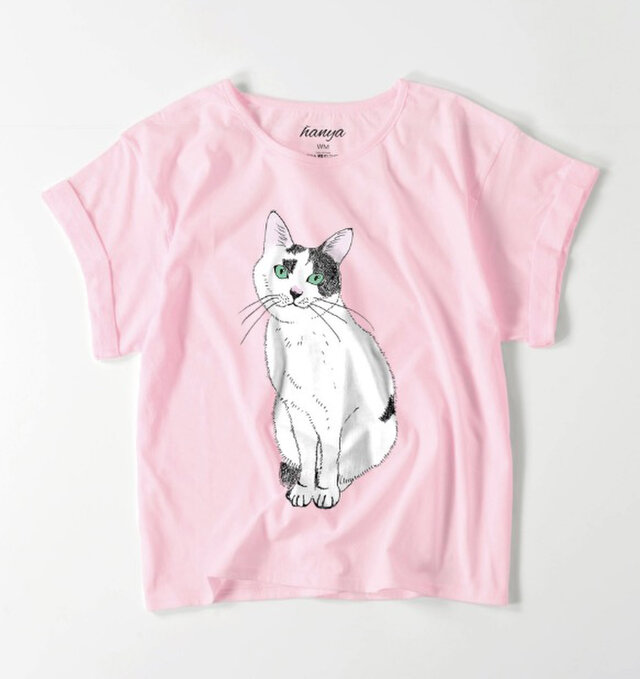 てん おすわり オーバーサイズtシャツ 猫 イラスト ゆったり ゆるかわ 白黒猫 保護猫 レディース Iichi ハンドメイド クラフト作品 手仕事品の通販