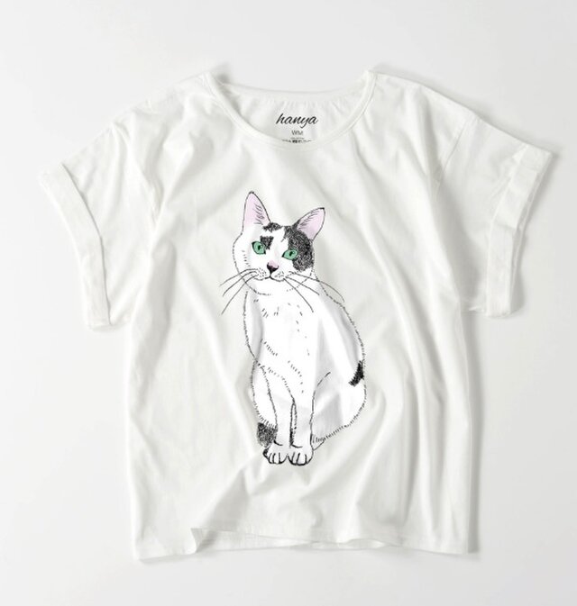 てん おすわり オーバーサイズtシャツ 猫 イラスト ゆったり ゆるかわ 白黒猫 保護猫 レディース Iichi ハンドメイド クラフト作品 手仕事品の通販