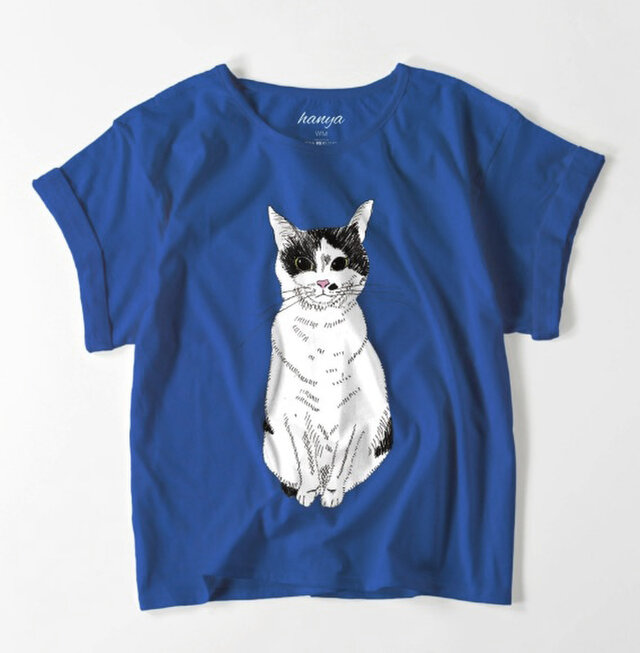 みーこ おすわり オーバーサイズtシャツ 猫 イラスト ゆったり ゆるかわ 白黒猫 保護猫 レディース Iichi ハンドメイド クラフト作品 手仕事品の通販