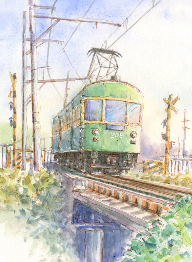 定番人気！ 水彩画 原画 江ノ電 パッケージ電車 ＃581 bonnieyoung.com