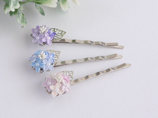 がくあじさいのヘアピン （ つまみ細工＊受注制作 ） | iichi 日々の