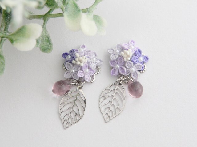 KAORUK18ピアス　アジサイ アジサイ｜ゆれる花咲きフリル｜ピアス/イヤリング（18kgp