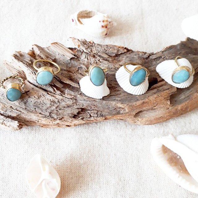 【15号】amazonite ring -brass-