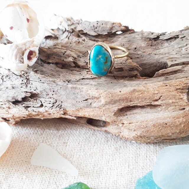 【11号】kingman turquoise ring -brass-