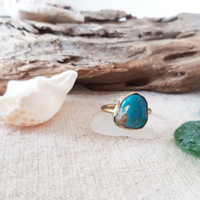 【12号】kingman turquoise ring -brass-