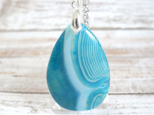 ネックレス ブルーオニキスアゲート ドロップ8 天然石 青 瑪瑙 メノウ