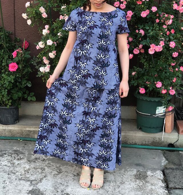 絞り風浴衣から竹柄のセットアップ　マキシ丈M