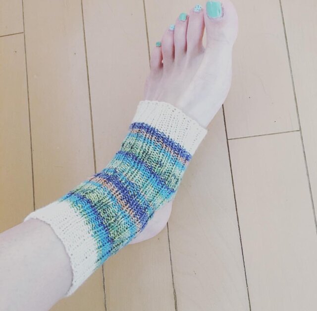 手編みコットンヨガソックス-ブルーグリーン- | iichi 日々の暮らしを 