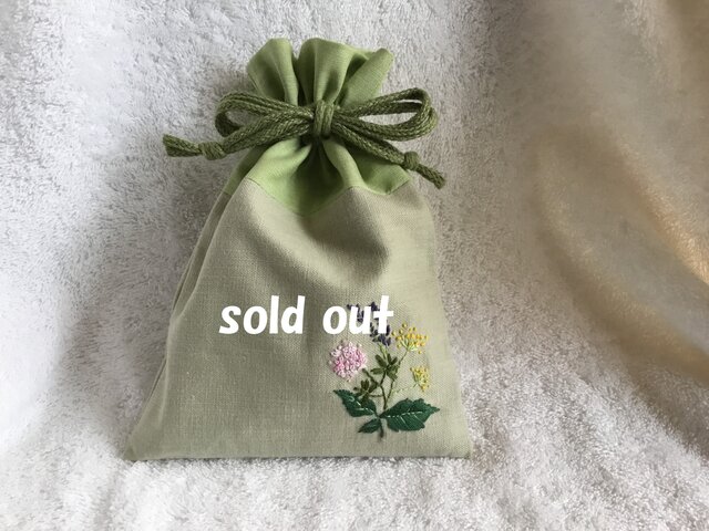 ハーブ刺繍の巾着の画像1枚目