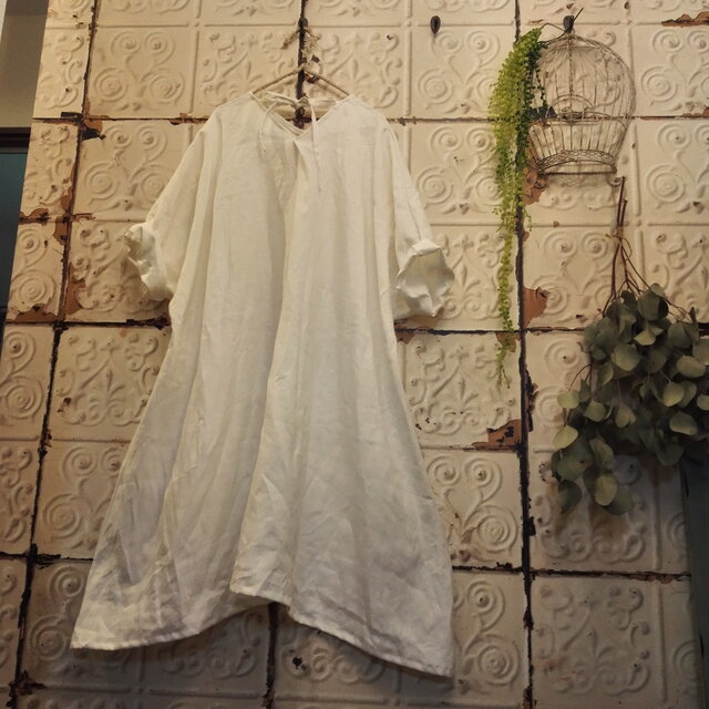 ホワイトリネンちょーゆったりワンピ