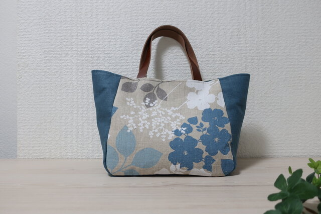無地&涼花柄フランスリネントートバックの画像1枚目
