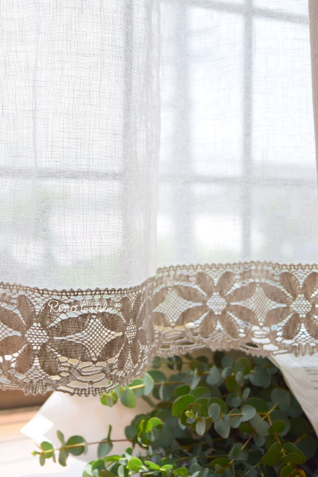 フランス蚤の市♪繊細な編み地の広幅ボビンレース9.5×150cm♪カフェカーテンの裾飾り、創作クラフトの手仕事素材に