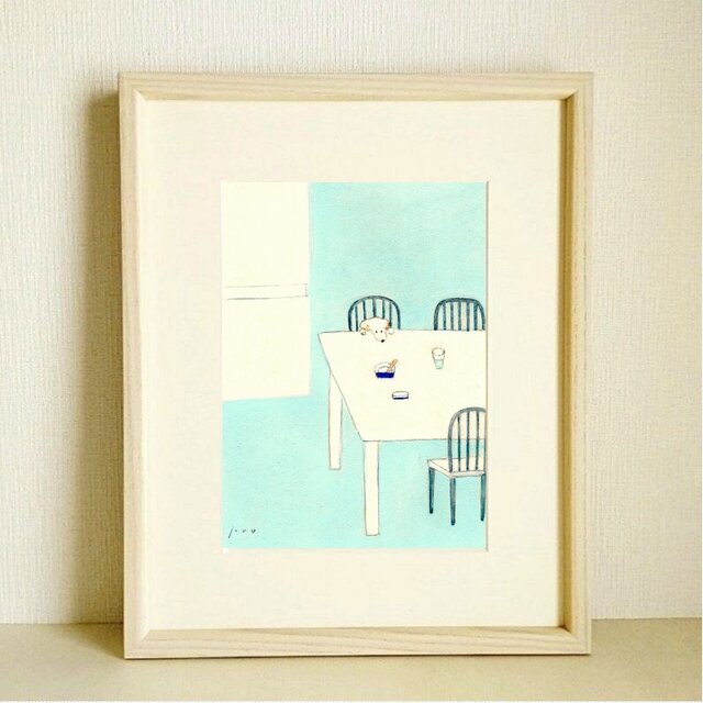 犬イラスト｜水彩 原画「バニラアイス」 ※木製額縁入り（インチサイズ）