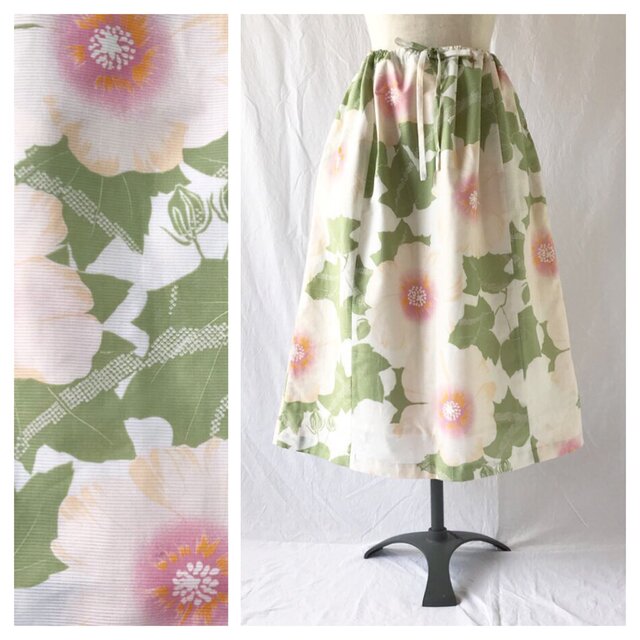 【和柄】時鳥スカート75cm（芙蓉）