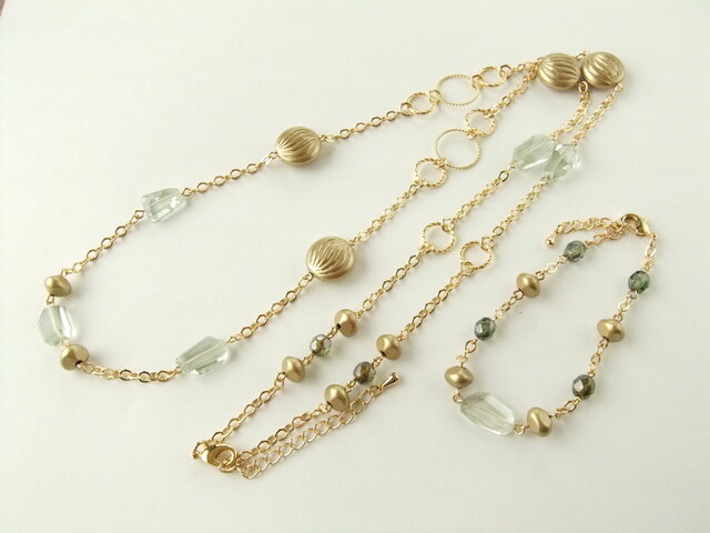Necklace & Bracelet グリーンアメシスト セット(N1188)の画像1枚目