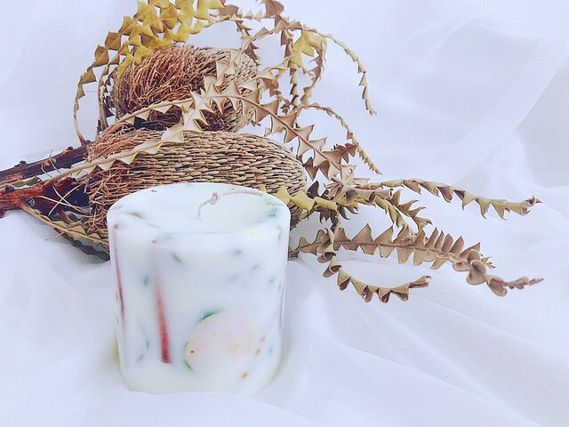soycandle*ボタニカルキャンドル*アロマキャンドル*100%ソイワックス*オレンジ*シナモンスティック*ミモザ*の画像1枚目