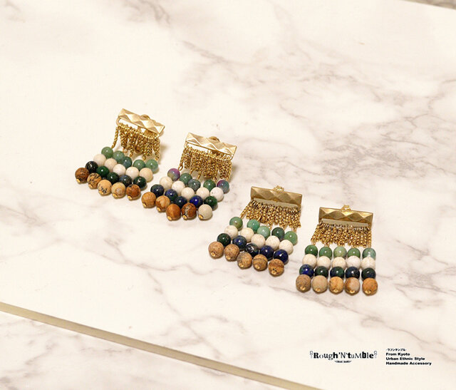 Diamond pattern ethnic fringe pierce gold | iichi - ハンドメイド