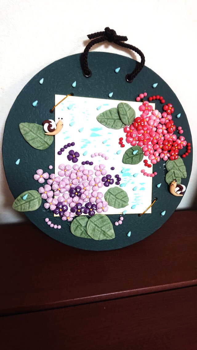 梅雨 「紫陽花とカタツムリ」大きな壁掛け