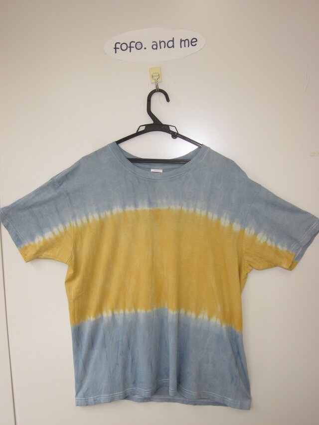 タイダイ染め 青とオレンジのすてきカラーTシャツの画像1枚目
