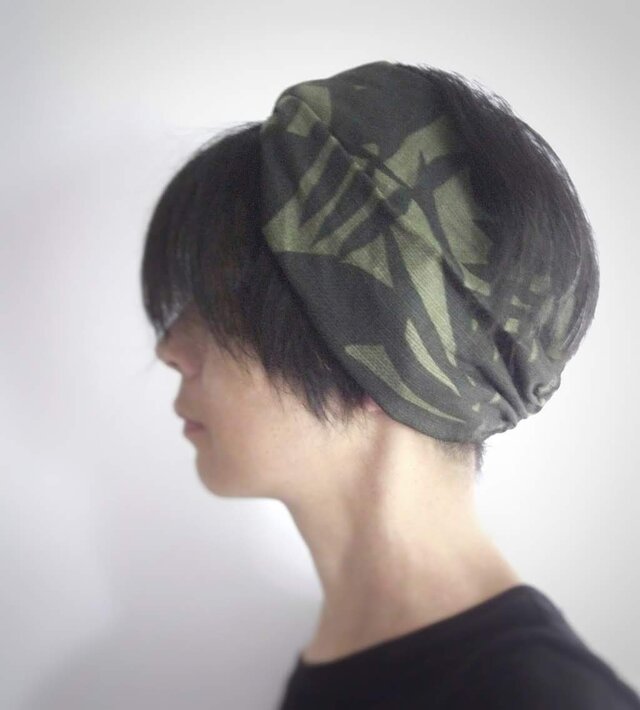ターバンなヘアバンド　カーキリーフ　送料無料