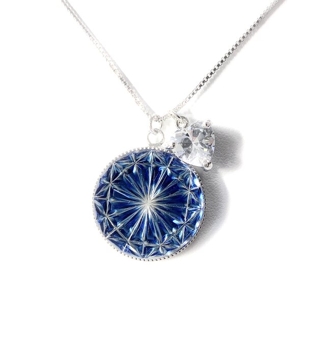 東京切子ネックレス　菊　青　ハート