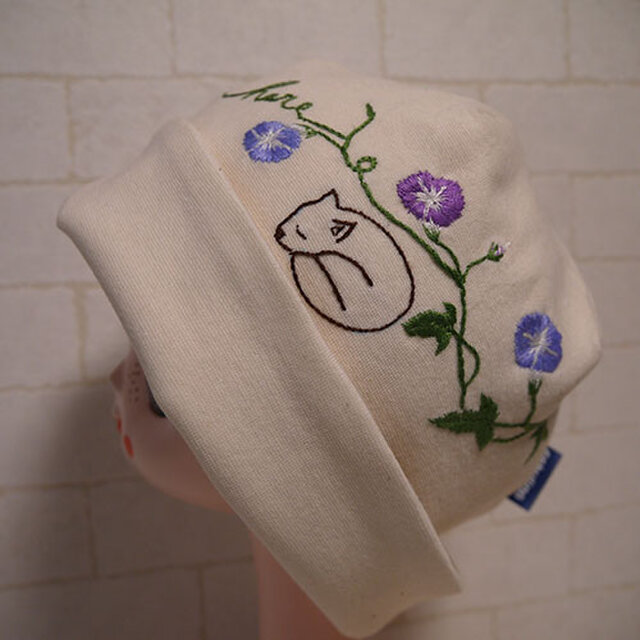 コットン素材スパンフライスニット生地で作ったニット帽（朝顔）