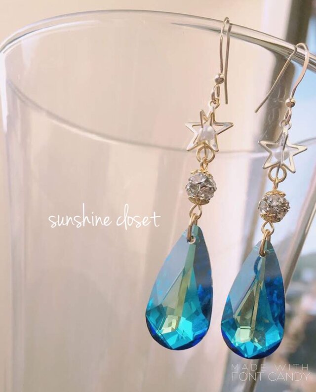 【14kgfフック】swarovski 光のピアス L【スターナイト】