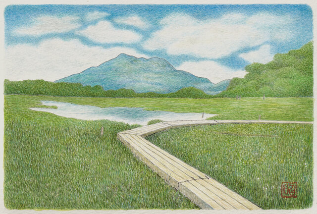 Nさま専用（原画）夏色並木【SMサイズ／水彩画／#2502】 小さな花壇02」アクリル画 原画 風景画 額縁付 SMサイズ 絵画
