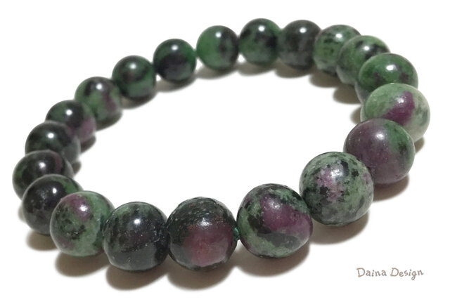 ルビー イン ゾイサイト ブレスレット 蛍光鉱物 緑 赤 黒 レア 大粒