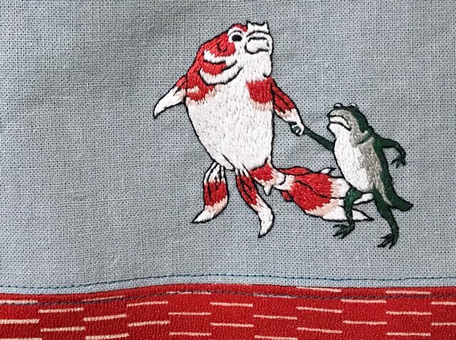 浮世絵刺繍バッグ＊歌川国芳「金魚づくし・ぼんぼん」の金魚と蛙