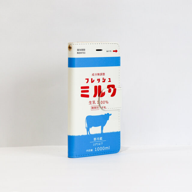 iphone12 ケース 手帳 ベルト付 牛乳 ミルクの画像1枚目