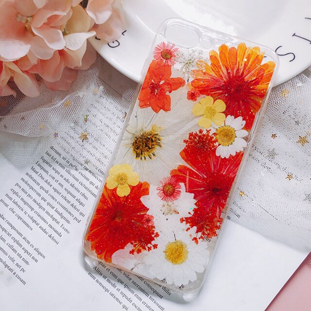 ケース 押し花 アイフォン 多機種対応 スマホケース iPhoneX/XSMAX/XR/7/8/ Xperia Galaxyの画像1枚目
