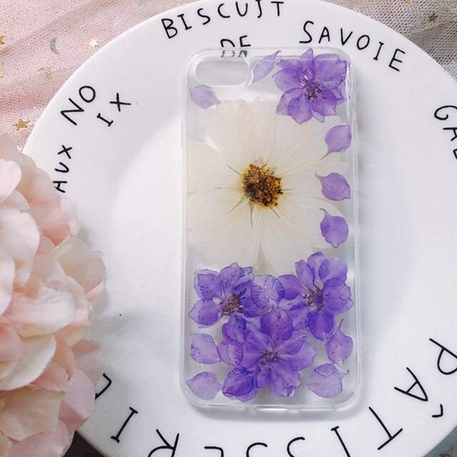 ケース 押し花 アイフォン 多機種対応 スマホケース iPhoneX/XSMAX/XR/7/8/ Xperia Galaxyの画像1枚目