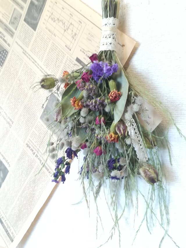 [送料無料]ドライフラワーブーケ*スワッグ◆バラと、