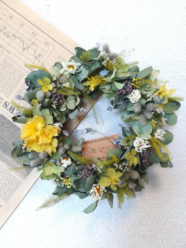 [送料無料]ドライフラワーリース◆あじさいと、