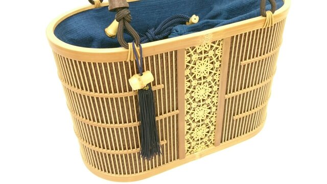 駿河竹千筋細工 バッグ 持ち手藍色 駿河竹千筋細工 バッグ