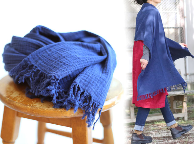 コットンリネン ダブルガーゼストール ネイビー 春夏物 | iichi 日々の