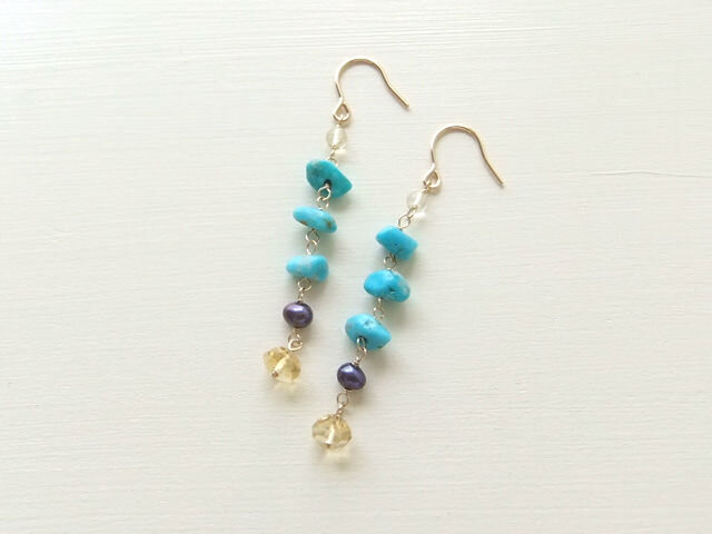 ターコイズ×シトリンピアス(14kgf)の画像1枚目