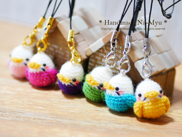 受注制作】あみぐるみ☆ころころインコ・mini（約1.5cm）／カニカン