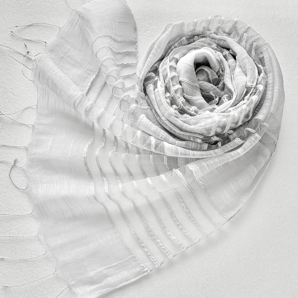 アイスグレー♪透かし織＊灰青色＊コットンシルクストール