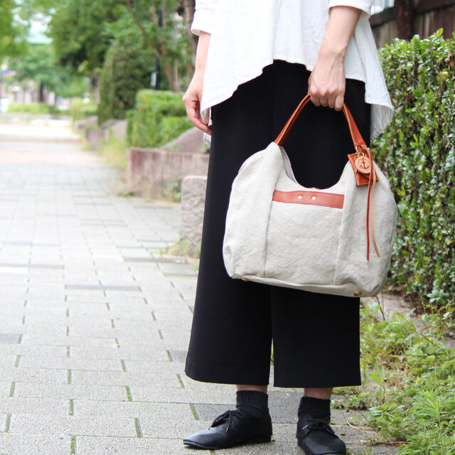 tanton-mini(linen)レッドブラウン(リネン帆布×杤木トートバッグ)の画像1枚目