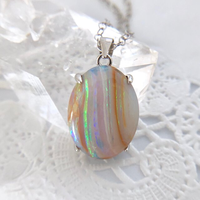天然ボルダーオパールシルバーロングネックレス7.24ct☆ 原石から磨いた1点もの!の画像1枚目