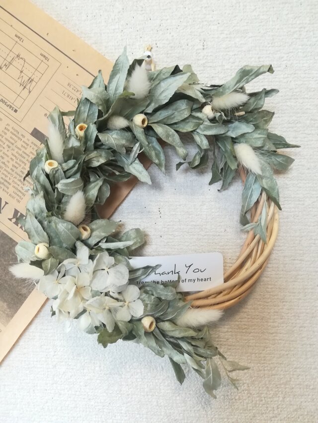 （送料無料）ドライフラワーリース+シルバーカラーの、